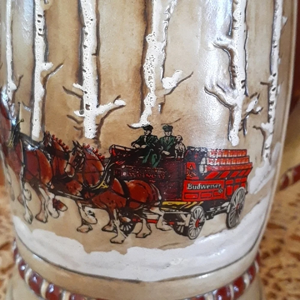 👉*RARE VTG* 1981 BUDWEISER BEER STEIN MUG CS50 SNOWY WOODLAND ~ PERFECT